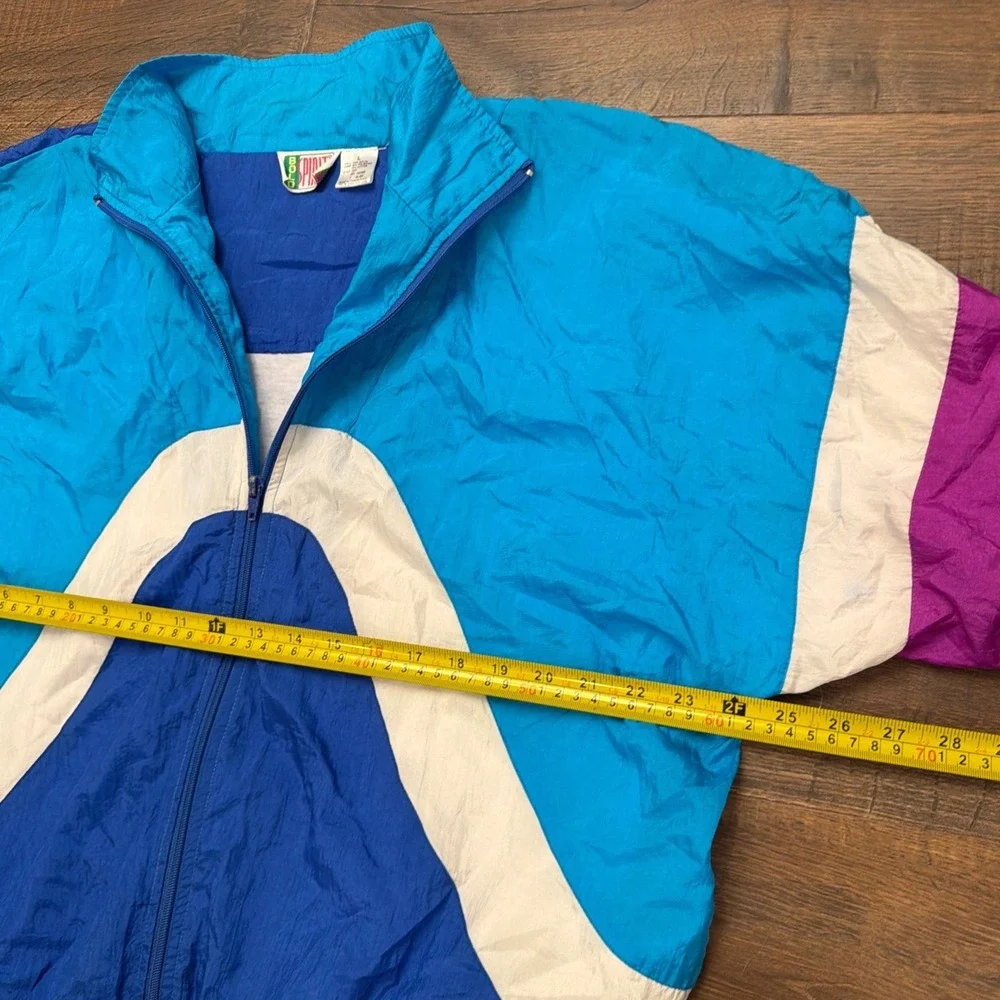 Vintage 90s Bold Spirit Windbreaker Jacket Blue Colorblock Full Zip Mens Large L